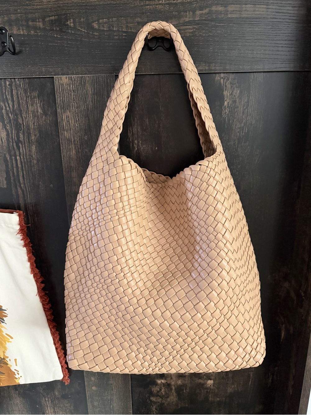 Woven Shoulder Hobo Bag in Blush Pink